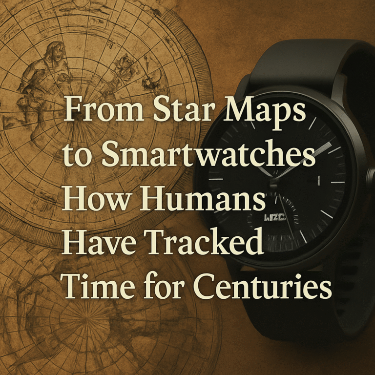 From star maps to smartwatches – split image showing ancient celestial chart and modern digital watch