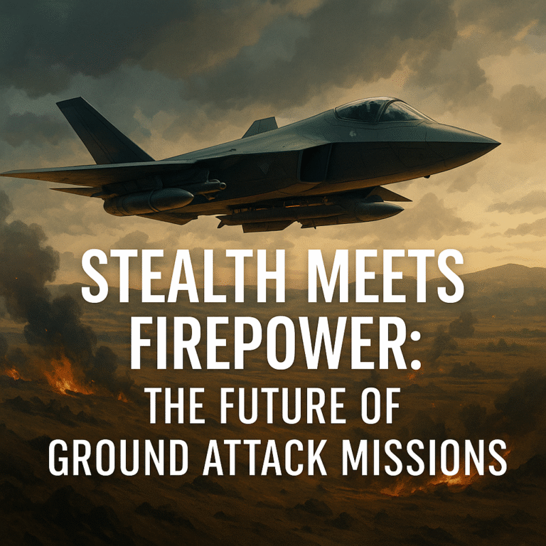 Futuristic ground attack jet flying low in stealth mode during a combat mission