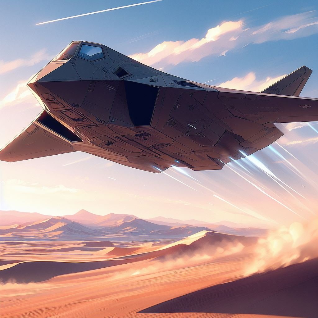 High-resolution 3D rendering of a next-gen stealth aircraft equipped for air-to-ground support
