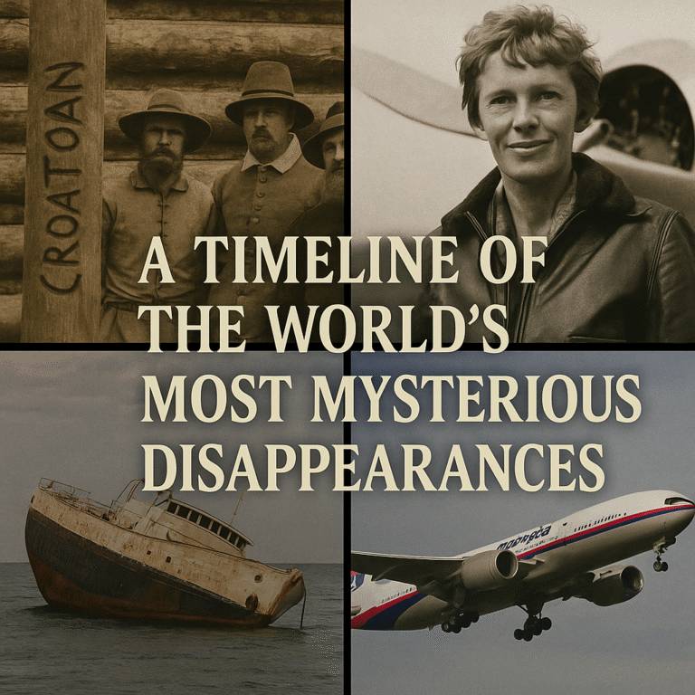 Side-by-side images of a derelict ship and a Malaysia Airlines plane in flight, symbolizing famous transportation disappearances
