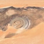 Satellite view of the Richat Structure in the Sahara Desert.